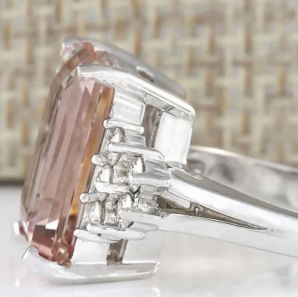 5CT EMERALD-CUT ZIRCON AND 1/4CT LAB-CREATED DIAMOND RING S925 - Picture 3 of 3
